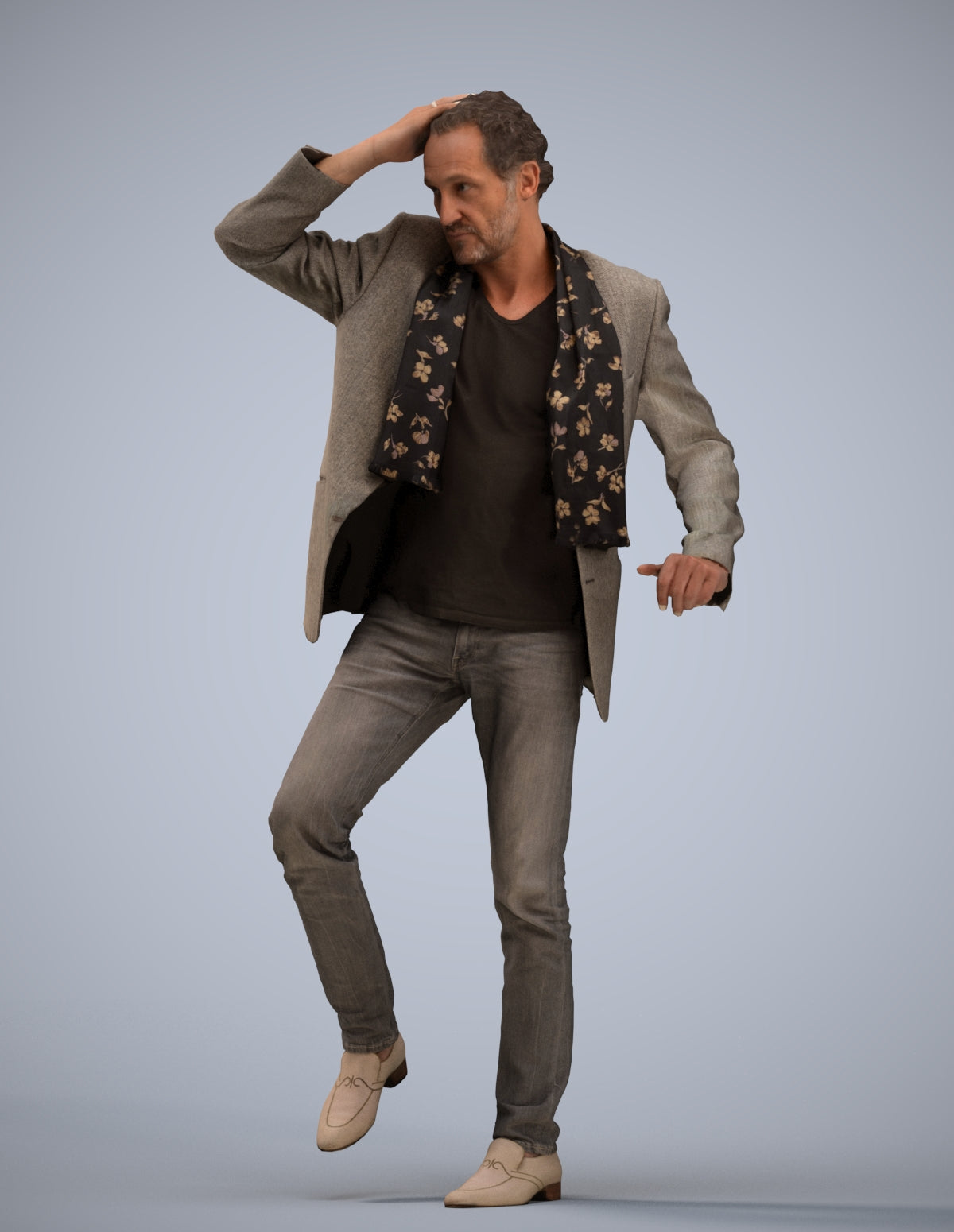 scanned 3D man business standing, photogrammetry people for Enscape and V-Ray