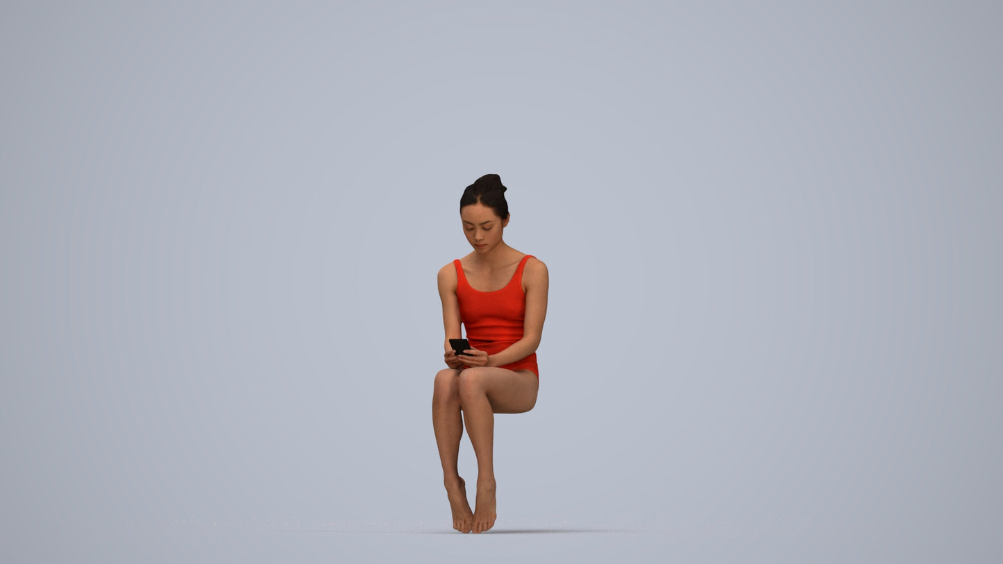 realistic 3D human woman casual pool, archviz people FBX OBJ for Blender, top-down view render
