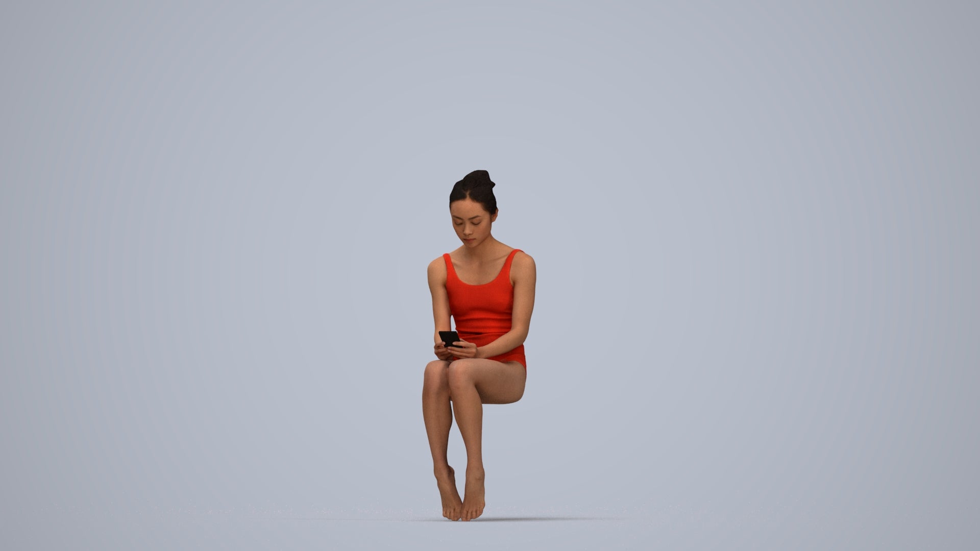 realistic 3D human woman casual pool, archviz people FBX OBJ for Blender, top-down view render