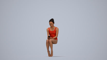 realistic 3D human woman casual pool, archviz people FBX OBJ for Blender, top-down view render