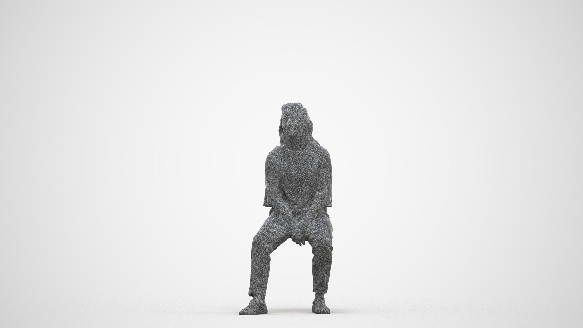 realistic 3D woman casual sitting, scanned archviz people for Blender and 3ds Max, three-quarter front view render