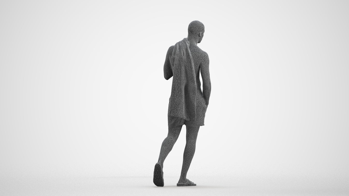 3D human model man pool, photogrammetry scanned person for archviz, wireframe front view