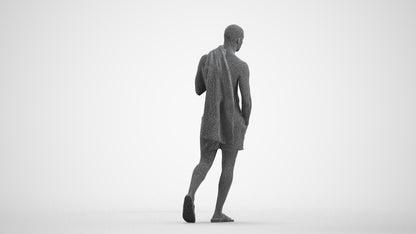 3D human model man pool, photogrammetry scanned person for archviz, wireframe front view