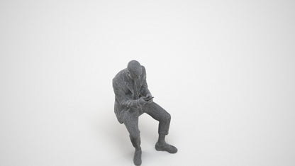 3D human model man business, photogrammetry scanned person for archviz, wireframe three-quarter view