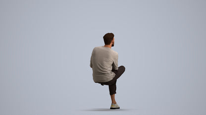 3D people model man casual sitting, scanned human for 3ds Max rendering, front view render