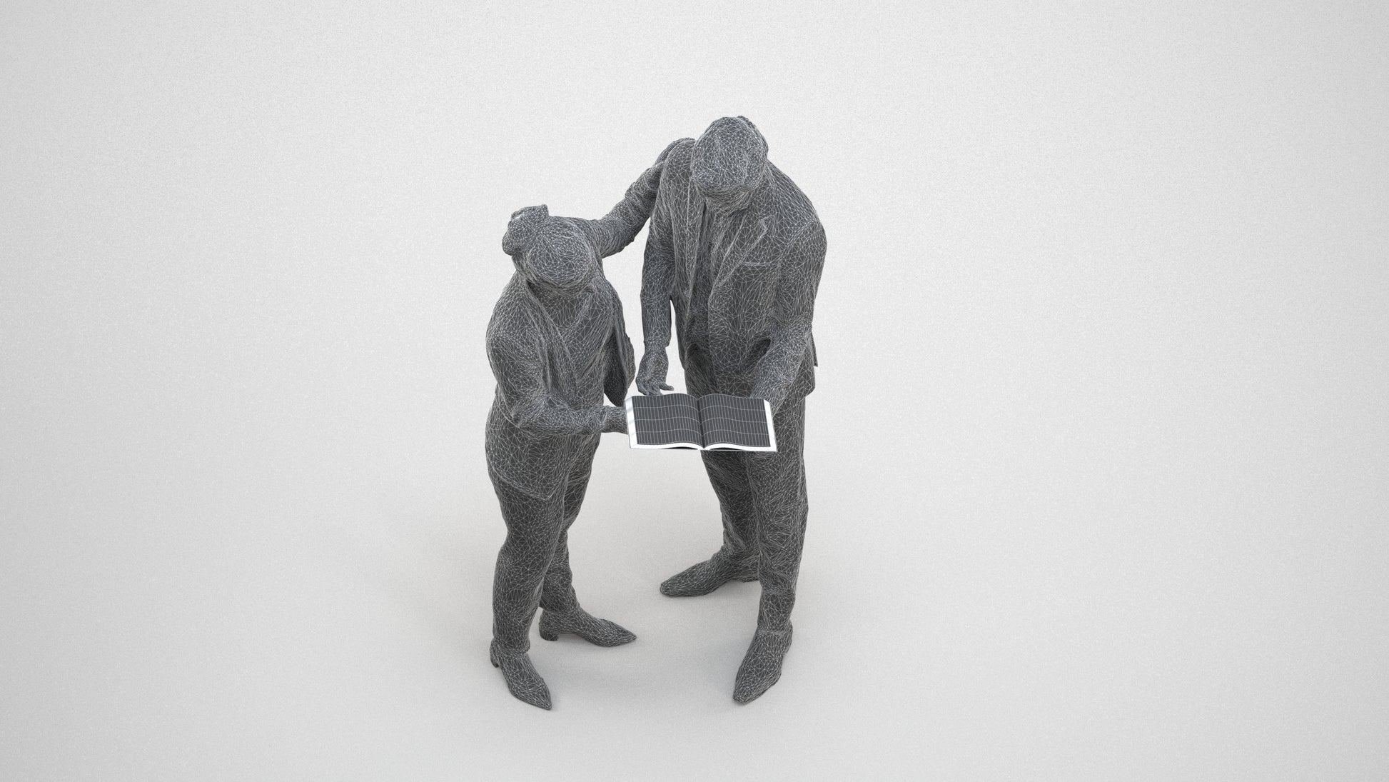 scanned 3D woman business, photogrammetry people for Enscape and V-Ray, wireframe three-quarter view