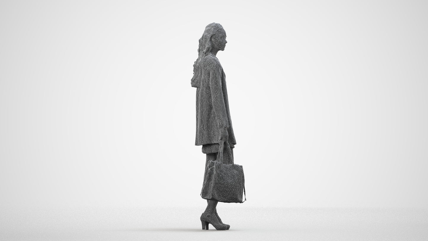 photogrammetry 3D woman business standing, realistic human model archviz FBX, wireframe side view