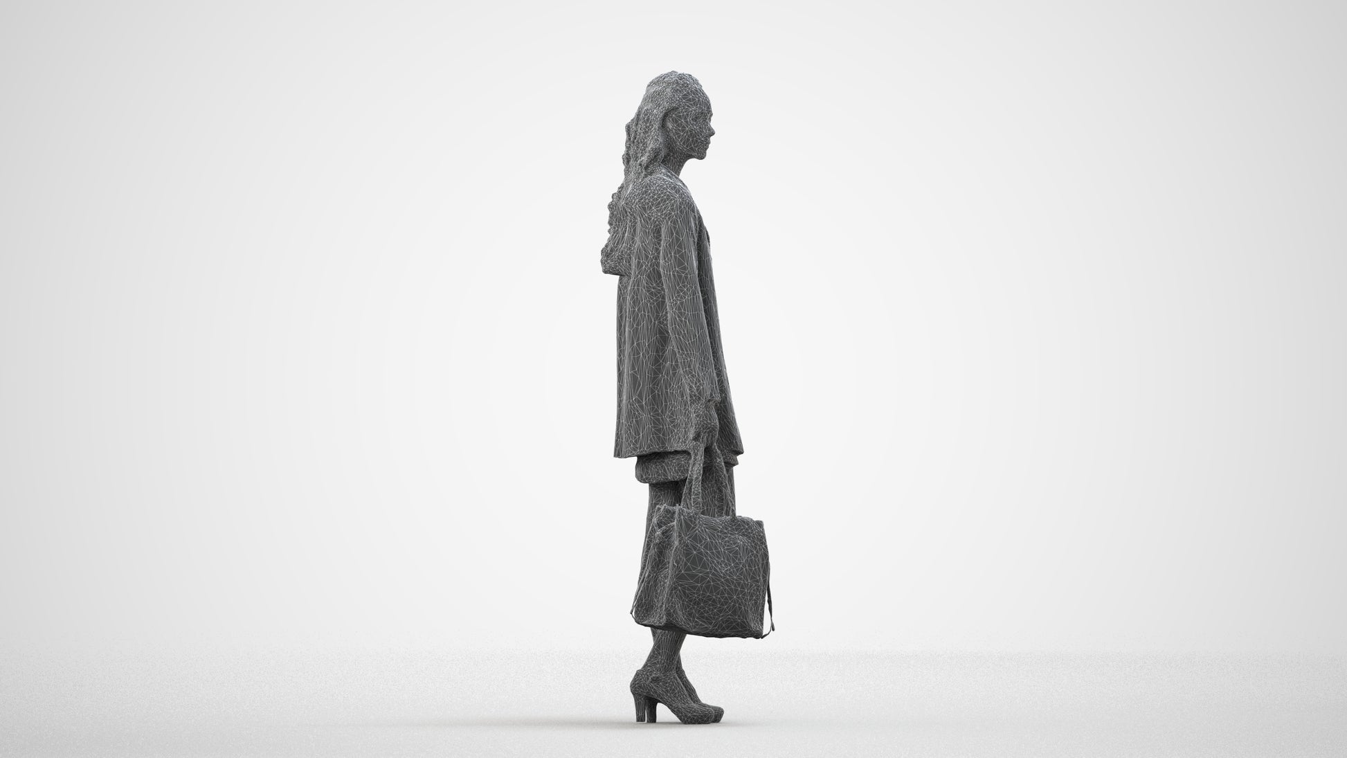 photogrammetry 3D woman business standing, realistic human model archviz FBX, wireframe side view