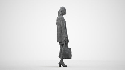 photogrammetry 3D woman business standing, realistic human model archviz FBX, wireframe side view