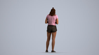 3D people model girl casual standing, scanned human for 3ds Max rendering, front view render