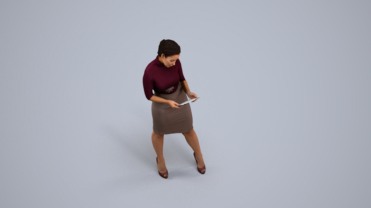 3D scanned woman standing business, photorealistic archviz people for Enscape and SketchUp, back view render