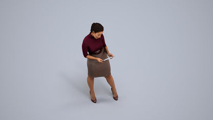 3D scanned woman standing business, photorealistic archviz people for Enscape and SketchUp, back view render