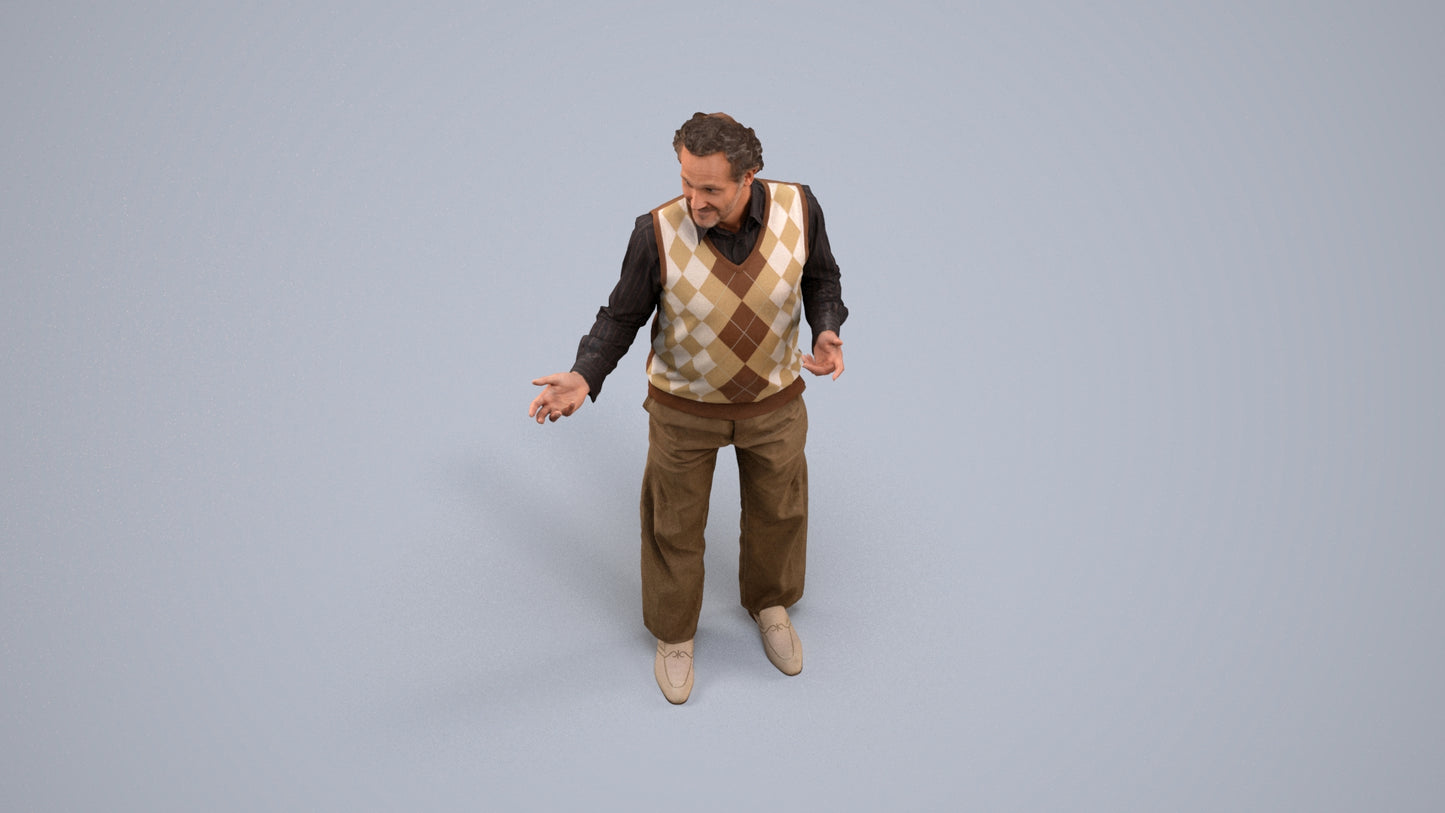 realistic 3D human man business standing, archviz people FBX OBJ for Blender, back view render