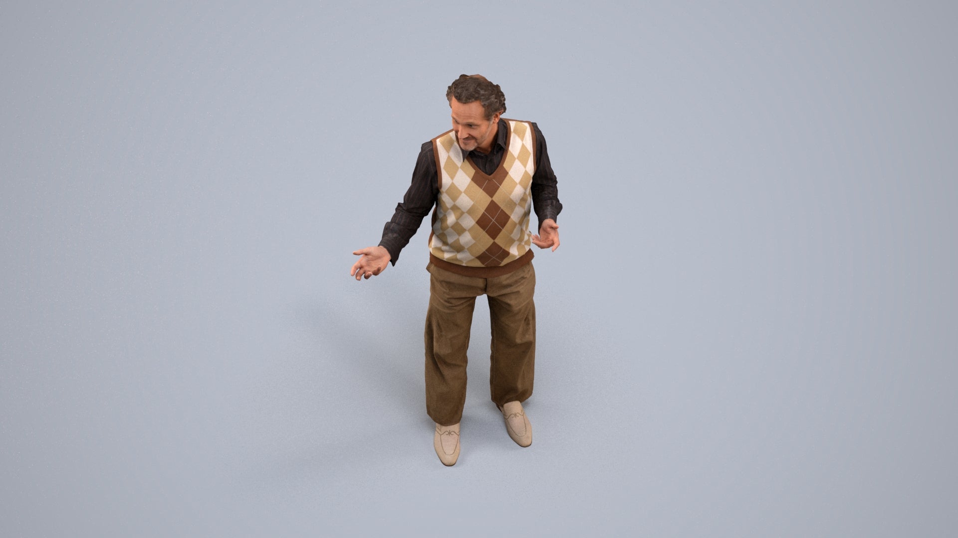 realistic 3D human man business standing, archviz people FBX OBJ for Blender, back view render