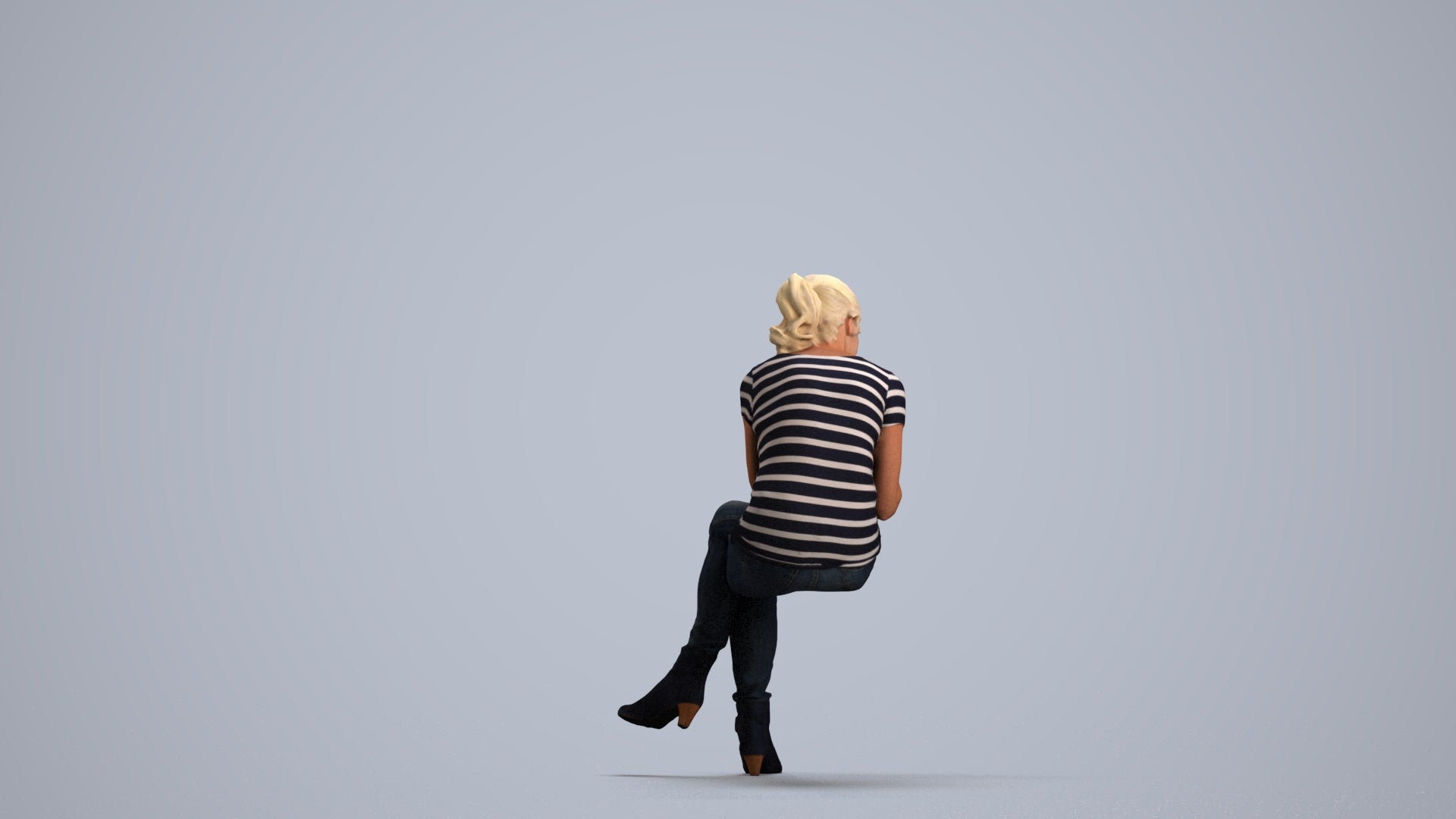 realistic 3D human senior woman casual sitting, archviz people FBX OBJ for Blender, front view render