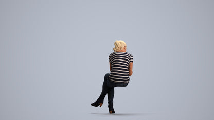 realistic 3D human senior woman casual sitting, archviz people FBX OBJ for Blender, front view render