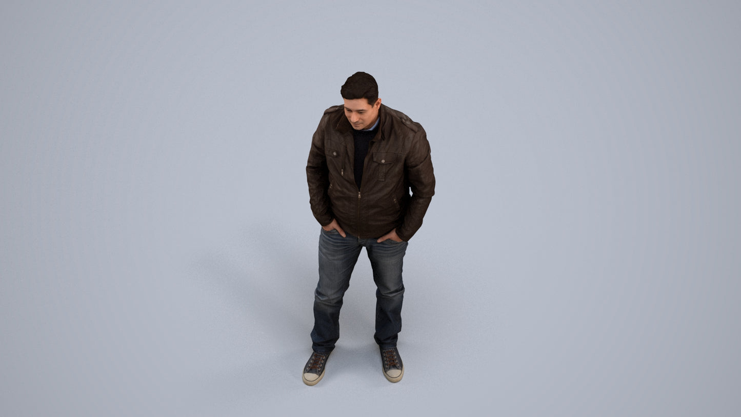 3D people model man casual standing, scanned human for 3ds Max rendering, back view render