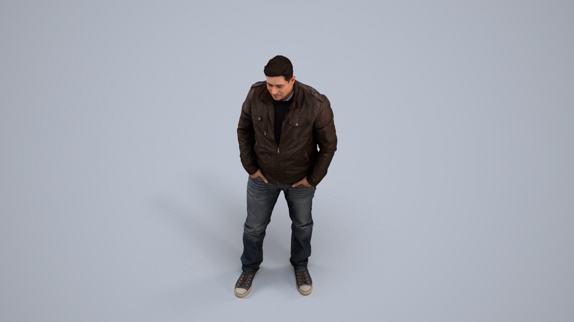 3D people model man casual standing, scanned human for 3ds Max rendering, back view render