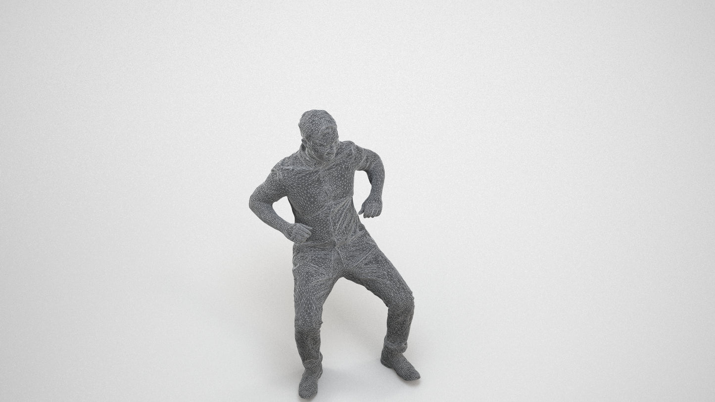 realistic 3D man casual sitting, scanned archviz people for Blender and 3ds Max, wireframe three-quarter view