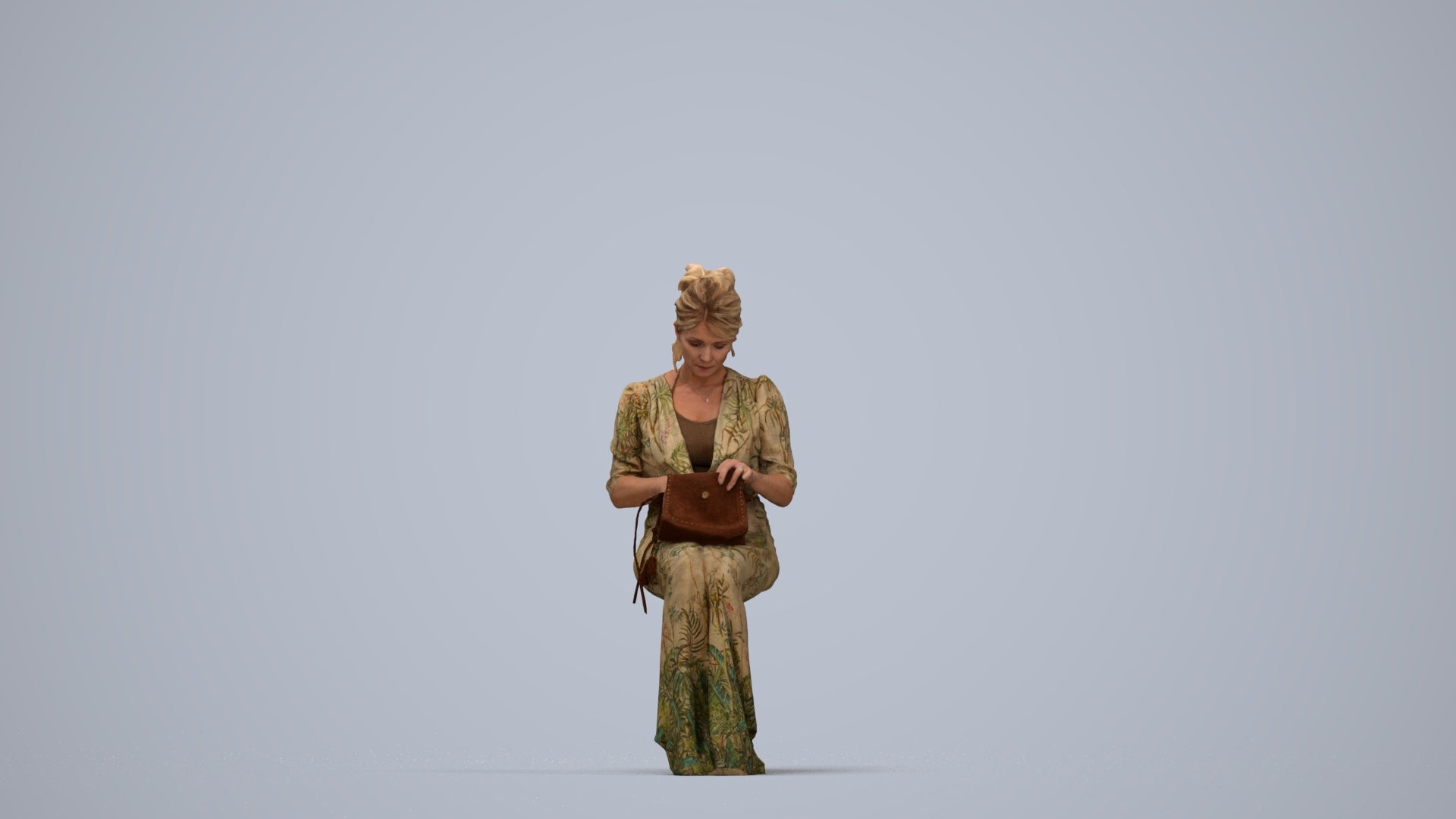 3D people model woman casual standing, scanned human for 3ds Max rendering, top-down view render