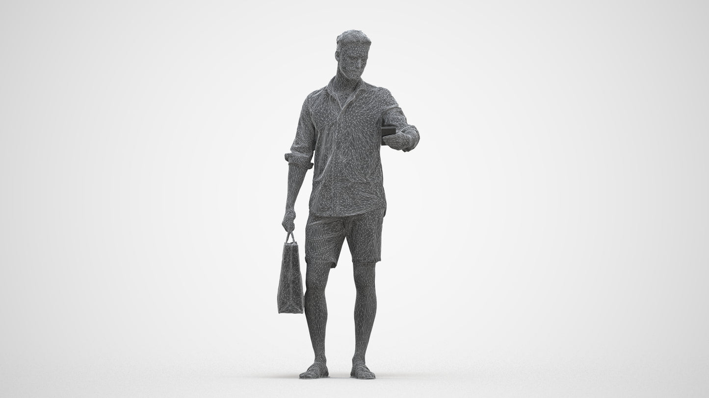 3D scanned man standing casual, photorealistic archviz people for Enscape and SketchUp, three-quarter front view render