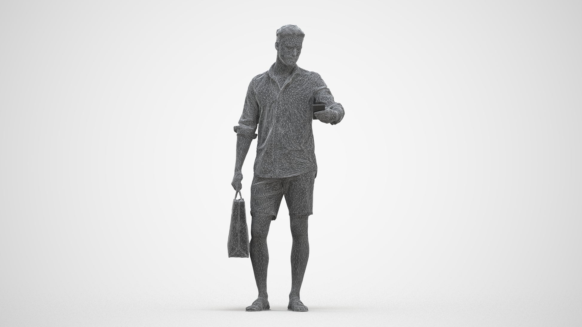 3D scanned man standing casual, photorealistic archviz people for Enscape and SketchUp, three-quarter front view render