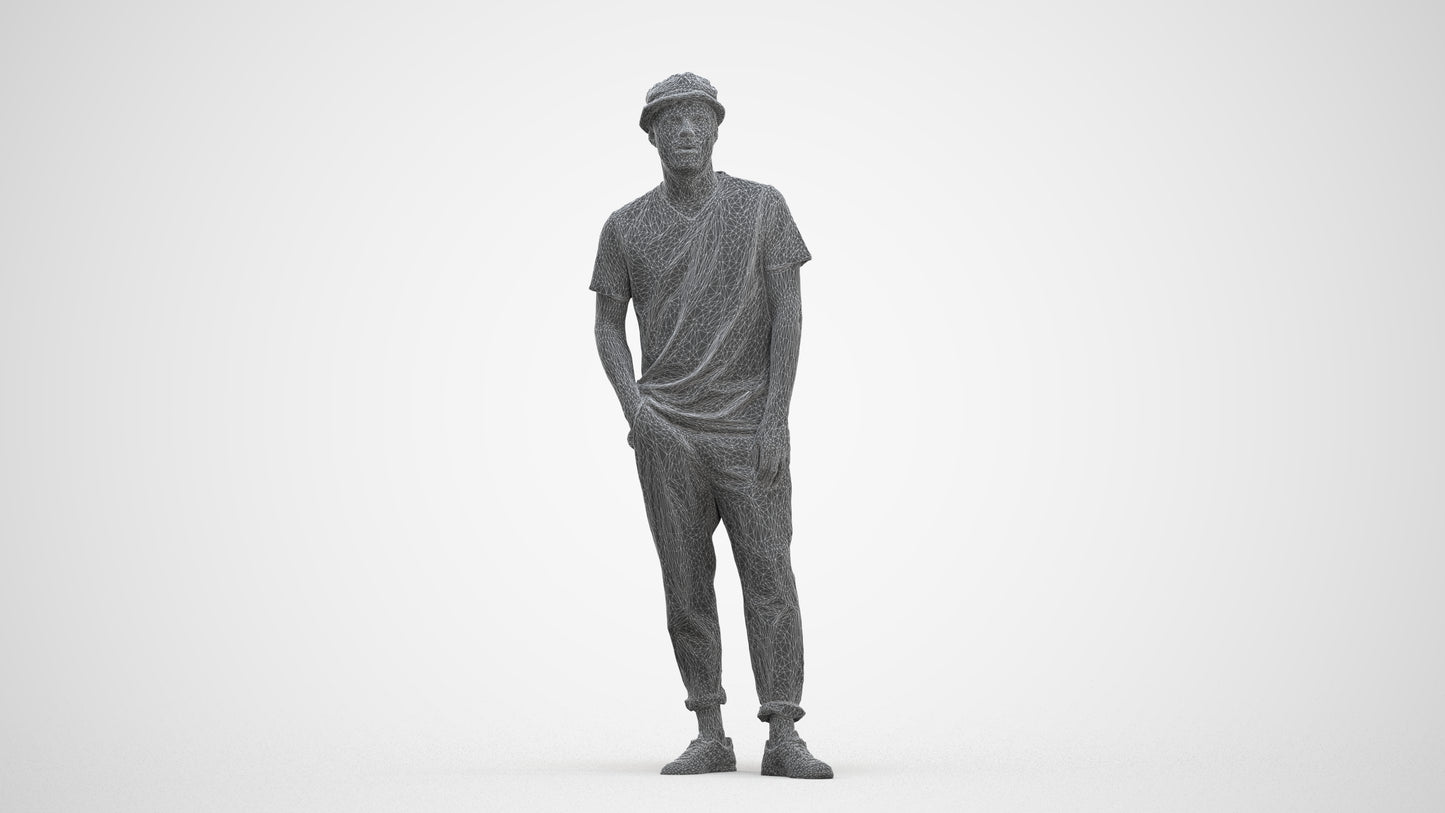 realistic 3D human man casual standing, archviz people FBX OBJ for Blender, three-quarter front view render