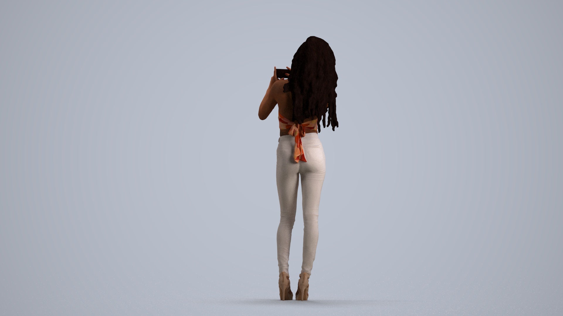 realistic 3D woman casual standing, scanned archviz people for Blender and 3ds Max, front view render