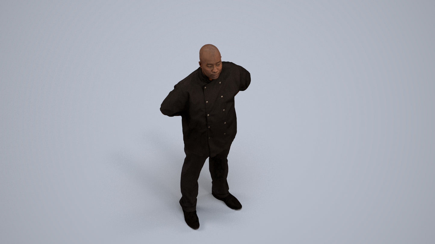 realistic 3D human man hospitality, archviz people FBX OBJ for Blender, back view render