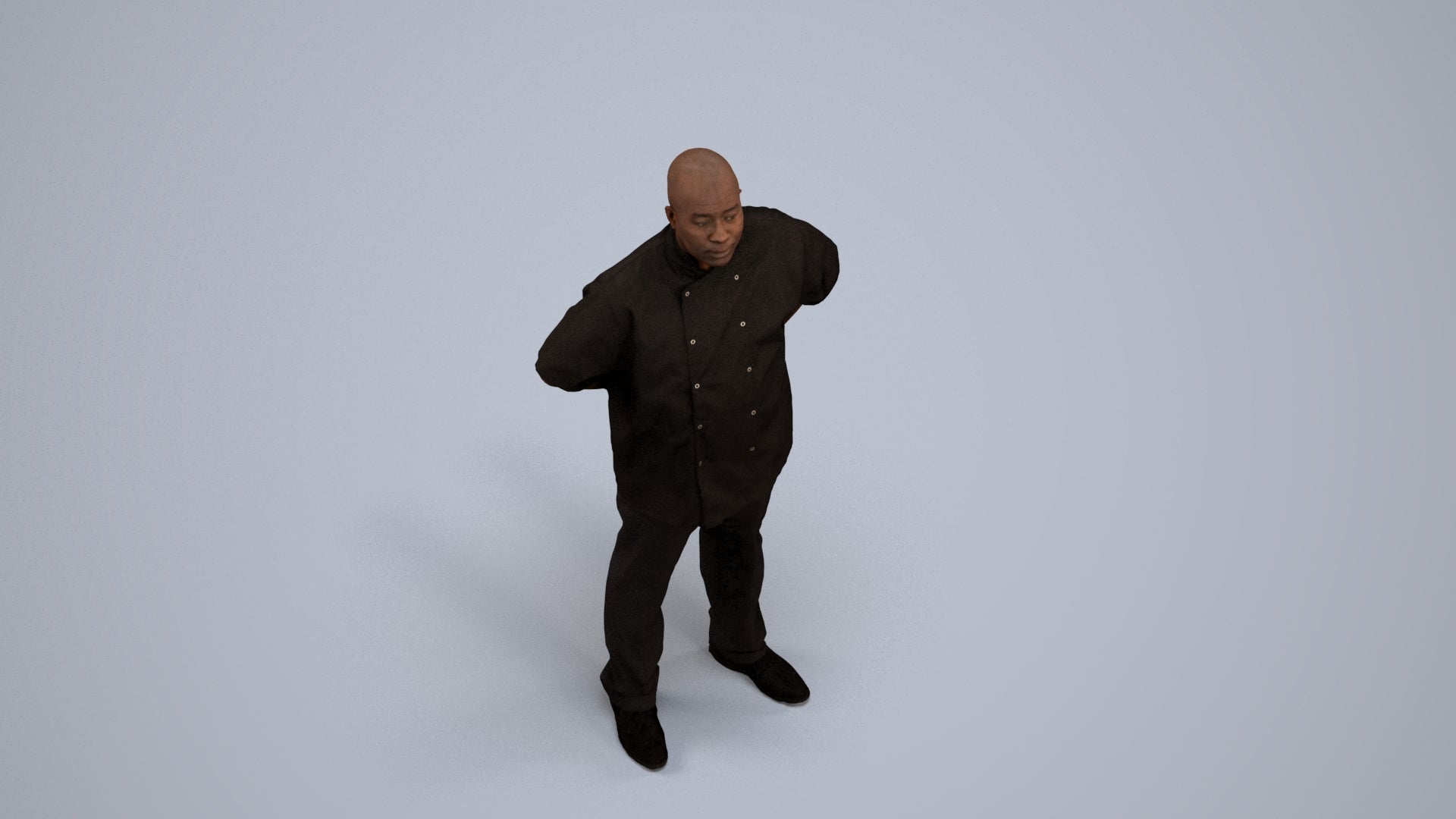 realistic 3D human man hospitality, archviz people FBX OBJ for Blender, back view render