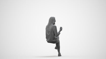 3D scanned woman sitting casual, photorealistic archviz people for Enscape and SketchUp, wireframe side view