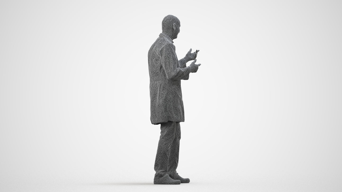 3D scanned senior man medical, photorealistic archviz people for Enscape and SketchUp, wireframe side view