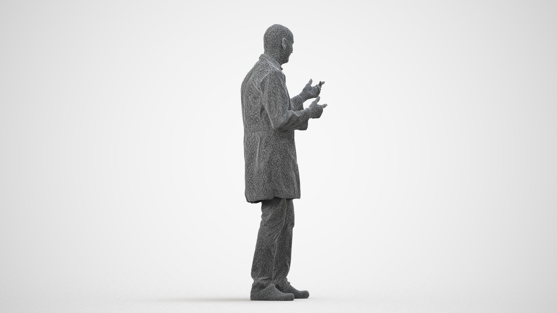 3D scanned senior man medical, photorealistic archviz people for Enscape and SketchUp, wireframe side view