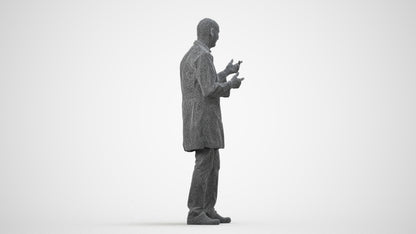 3D scanned senior man medical, photorealistic archviz people for Enscape and SketchUp, wireframe side view