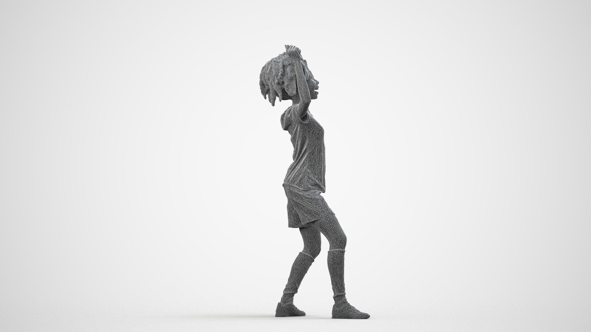 realistic 3D people woman sport, render-ready for V-Ray and Corona, FBX OBJ, wireframe side view