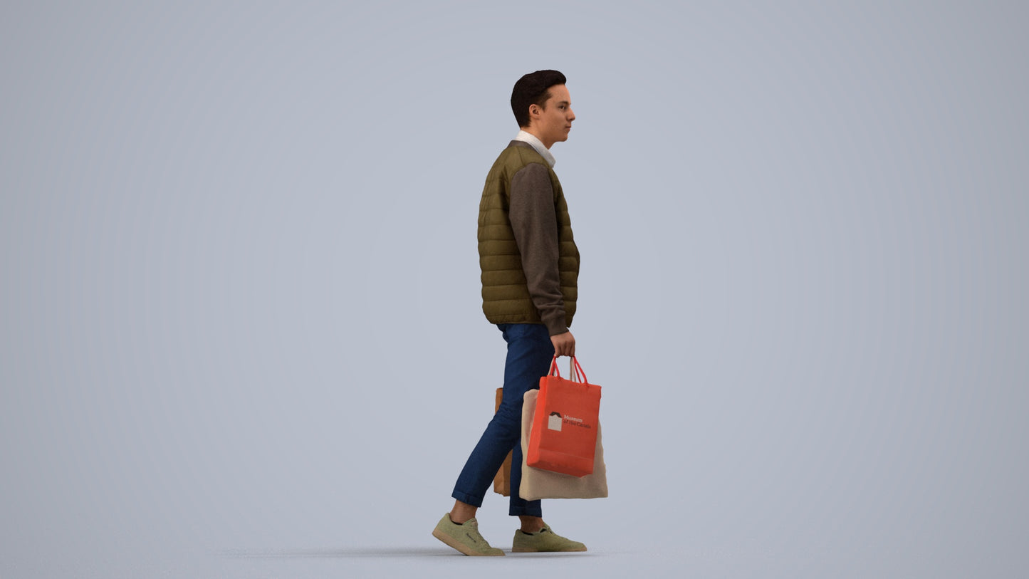 3D human model man casual formal, photogrammetry scanned person for archviz, side view render
