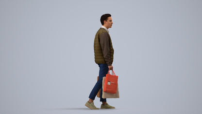 3D human model man casual formal, photogrammetry scanned person for archviz, side view render