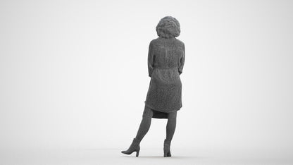 realistic 3D woman casual standing, scanned archviz people for Blender and 3ds Max, wireframe front view