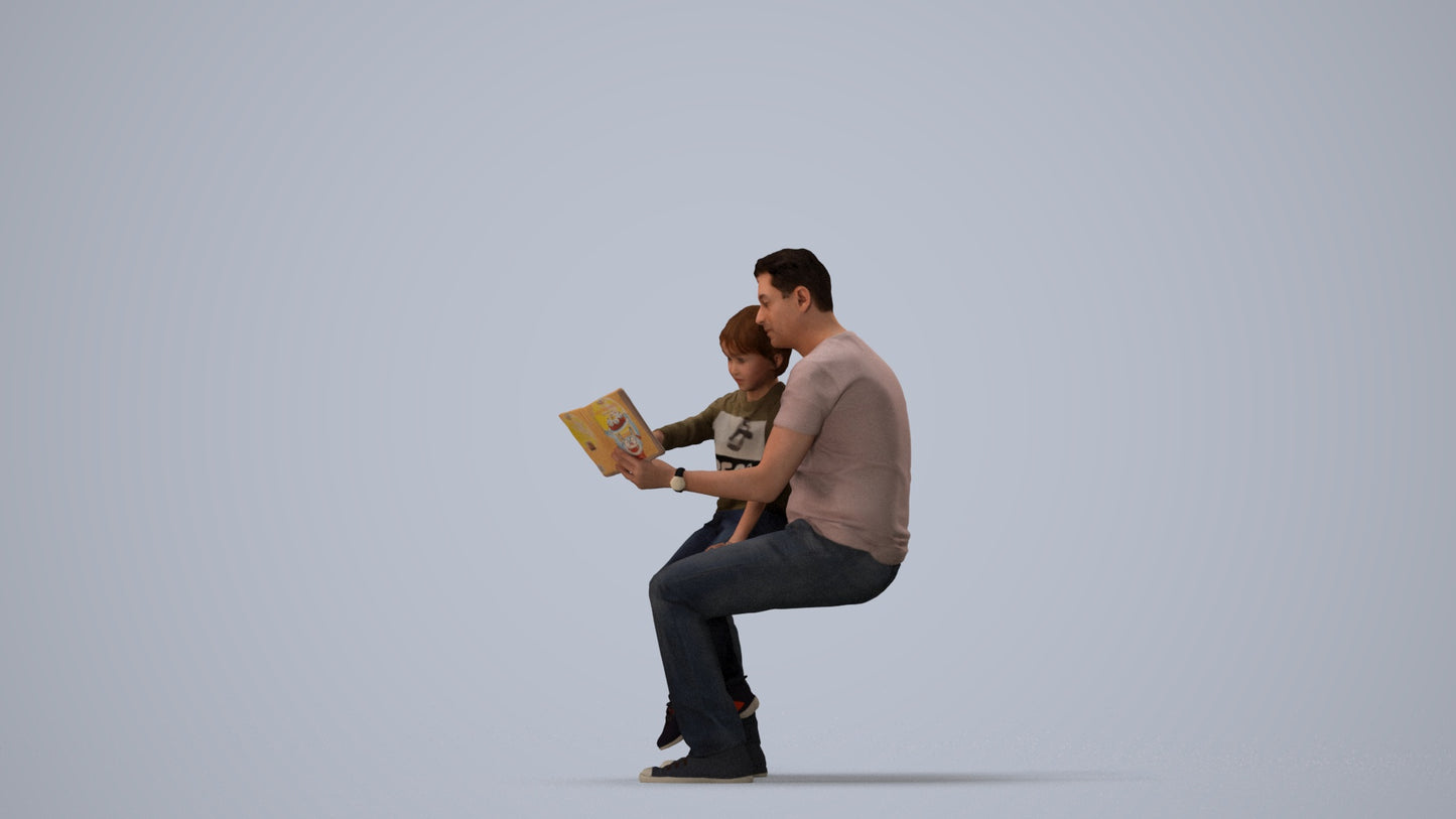 3D human model boy casual kids, photogrammetry scanned person for archviz, three-quarter view render