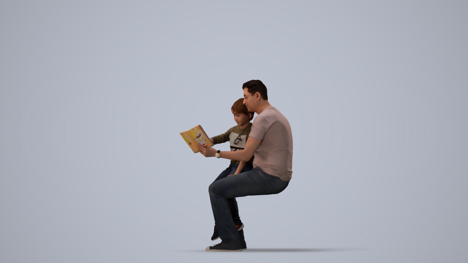 3D human model boy casual kids, photogrammetry scanned person for archviz, three-quarter view render