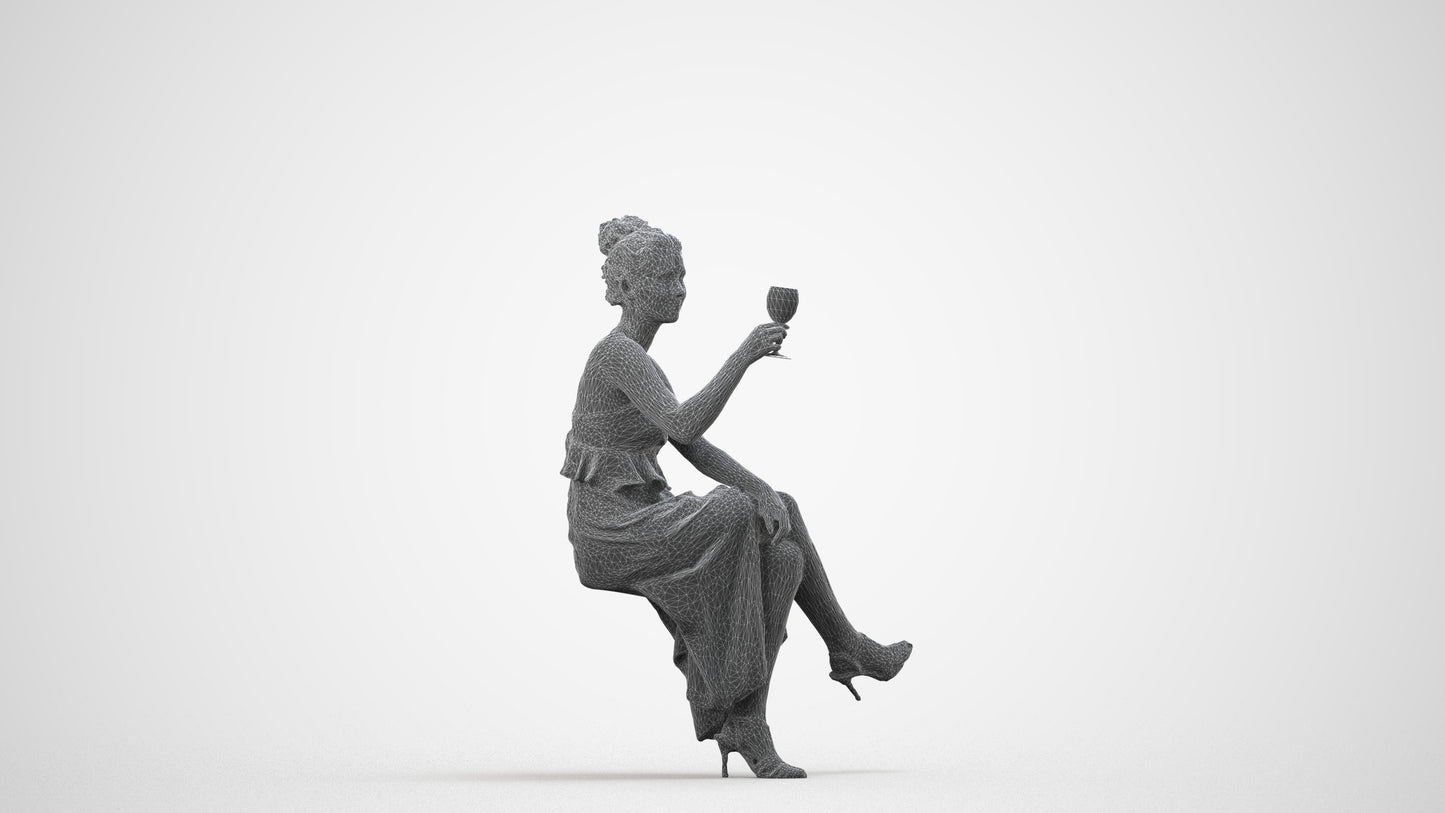 realistic 3D woman formal formalaffairs, scanned archviz people for Blender and 3ds Max, wireframe side view