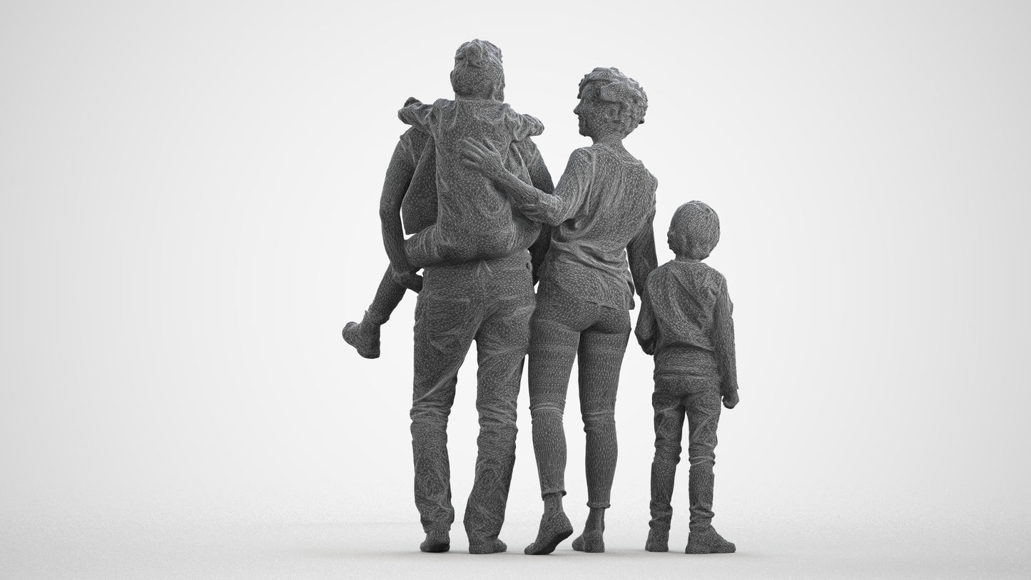 3D people model girl casual kids, scanned human for 3ds Max rendering, wireframe front view
