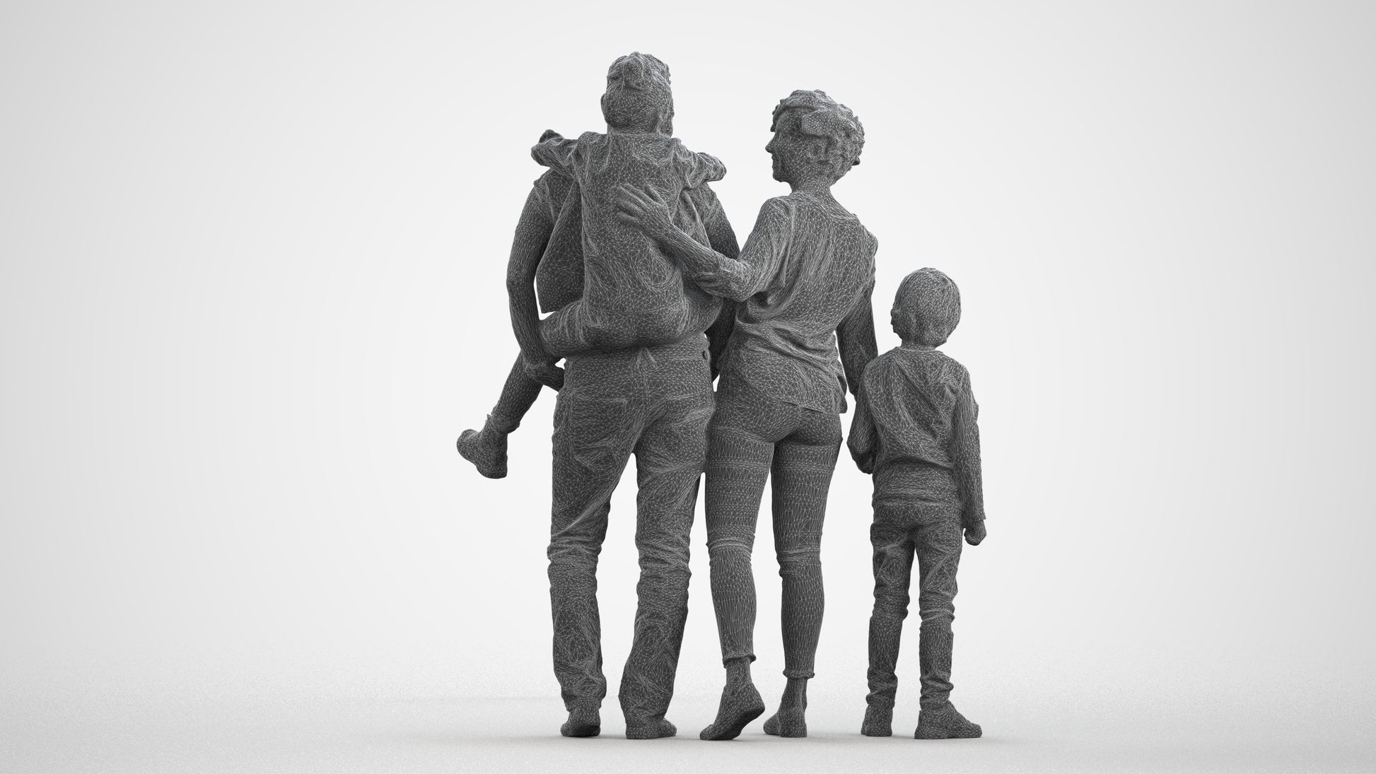 3D people model girl casual kids, scanned human for 3ds Max rendering, wireframe front view