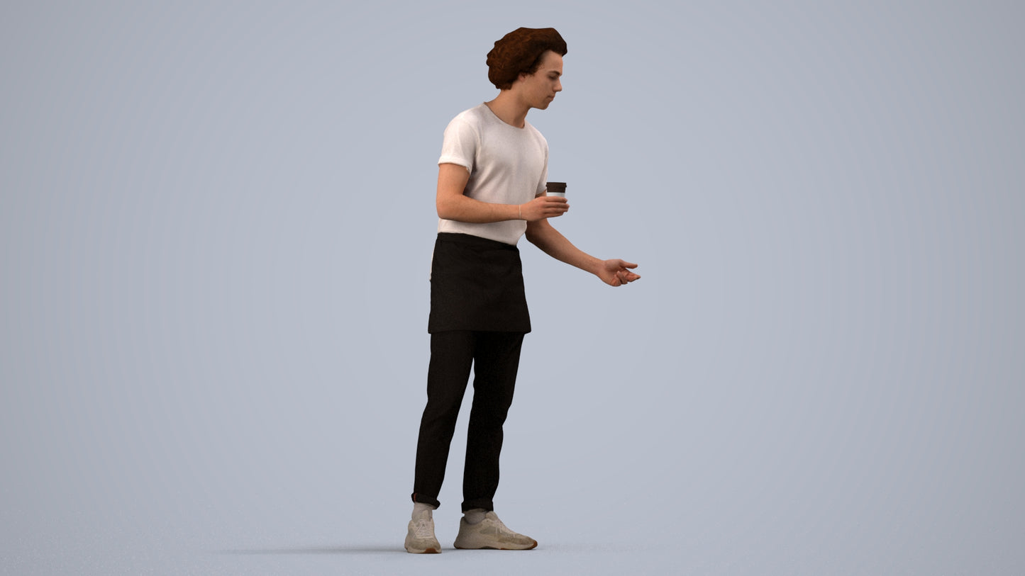 3D scanned man standing, photorealistic archviz people for Enscape and SketchUp, side view render