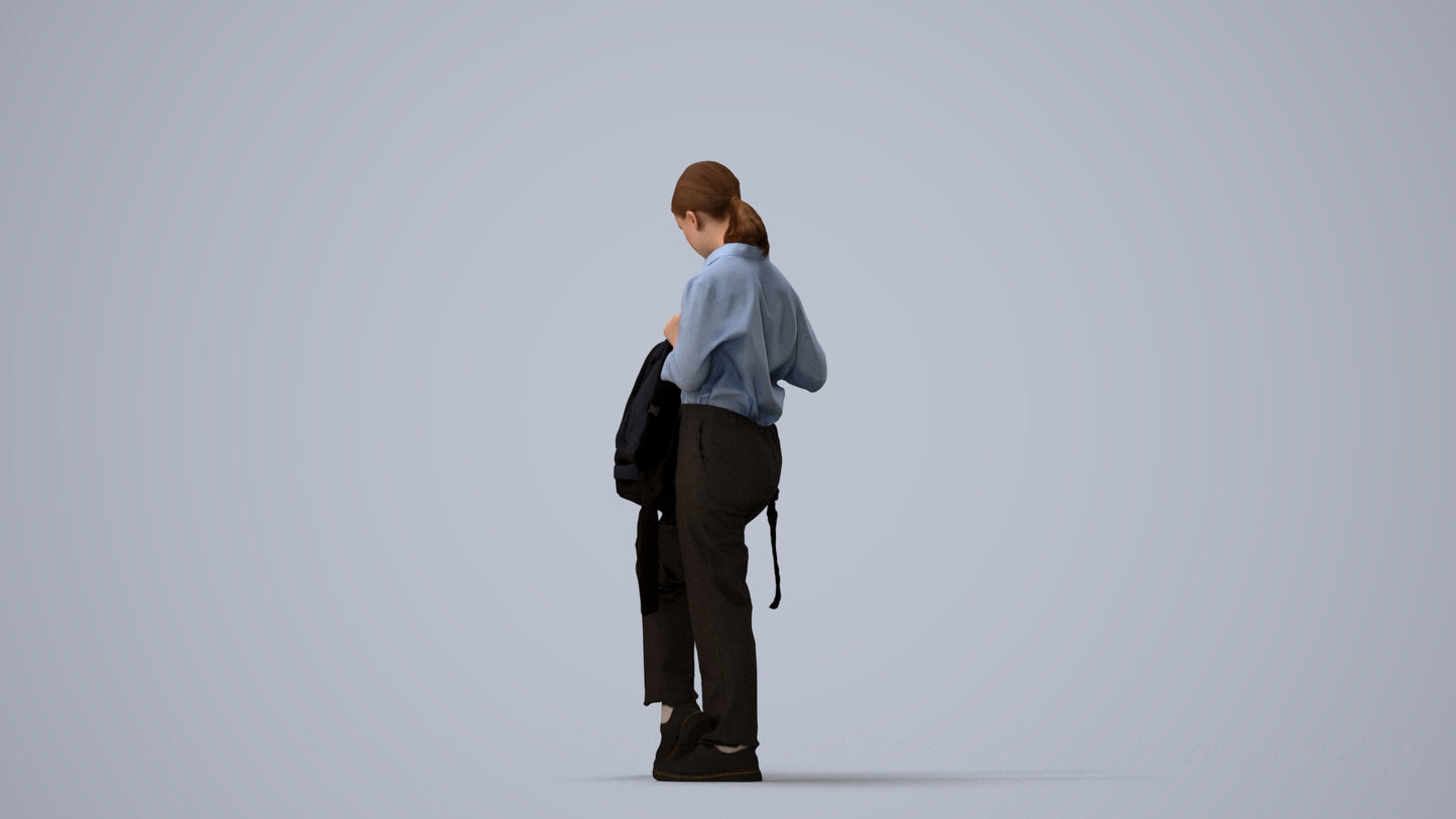 realistic 3D human girl kids, archviz people FBX OBJ for Blender, three-quarter view render