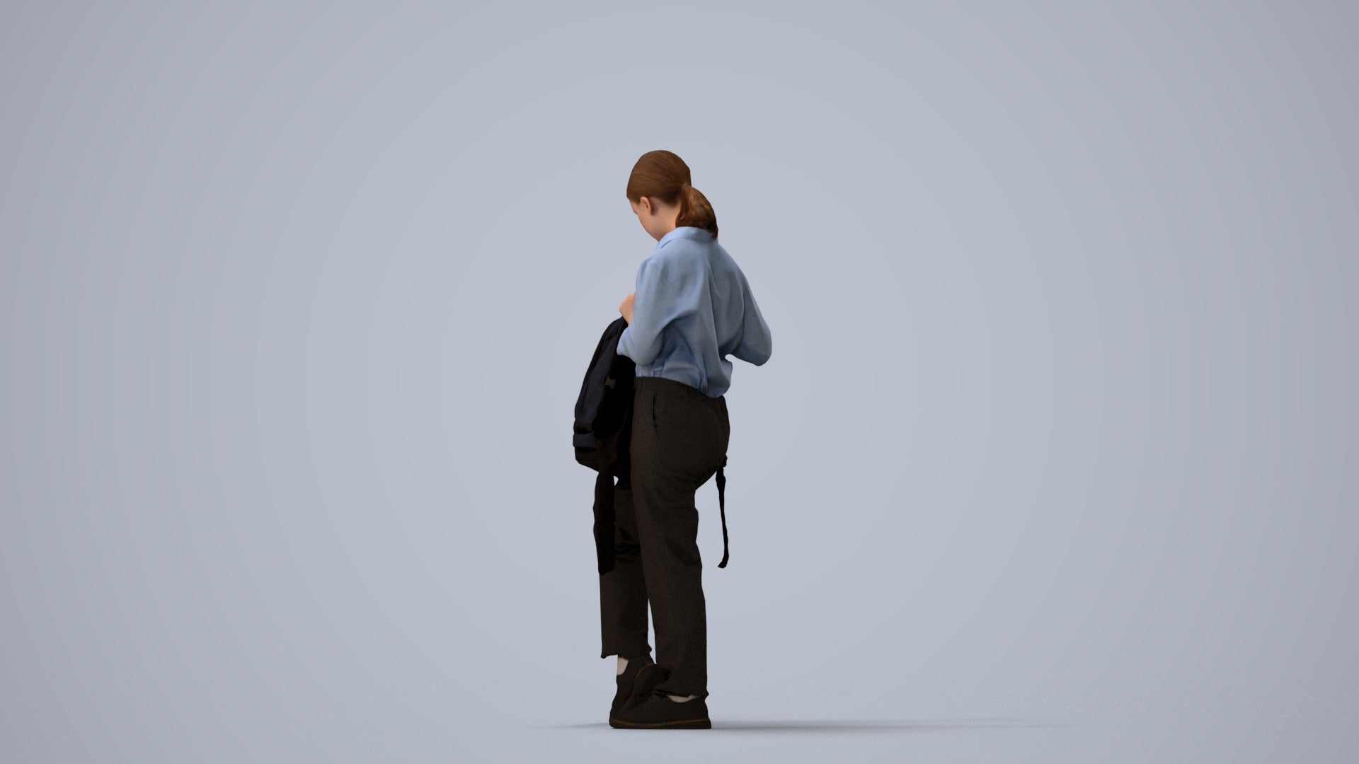realistic 3D human girl kids, archviz people FBX OBJ for Blender, three-quarter view render