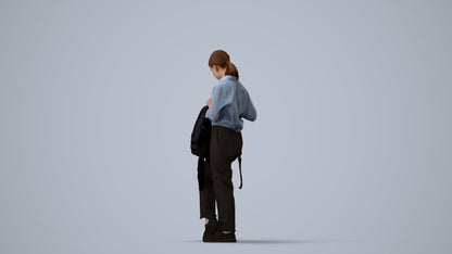 realistic 3D human girl kids, archviz people FBX OBJ for Blender, three-quarter view render