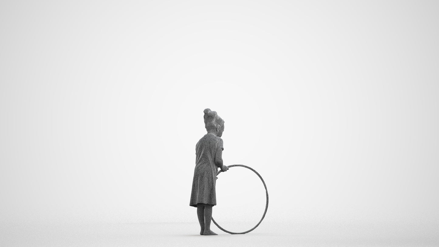 realistic 3D girl casual kids, scanned archviz people for Blender and 3ds Max, wireframe front view