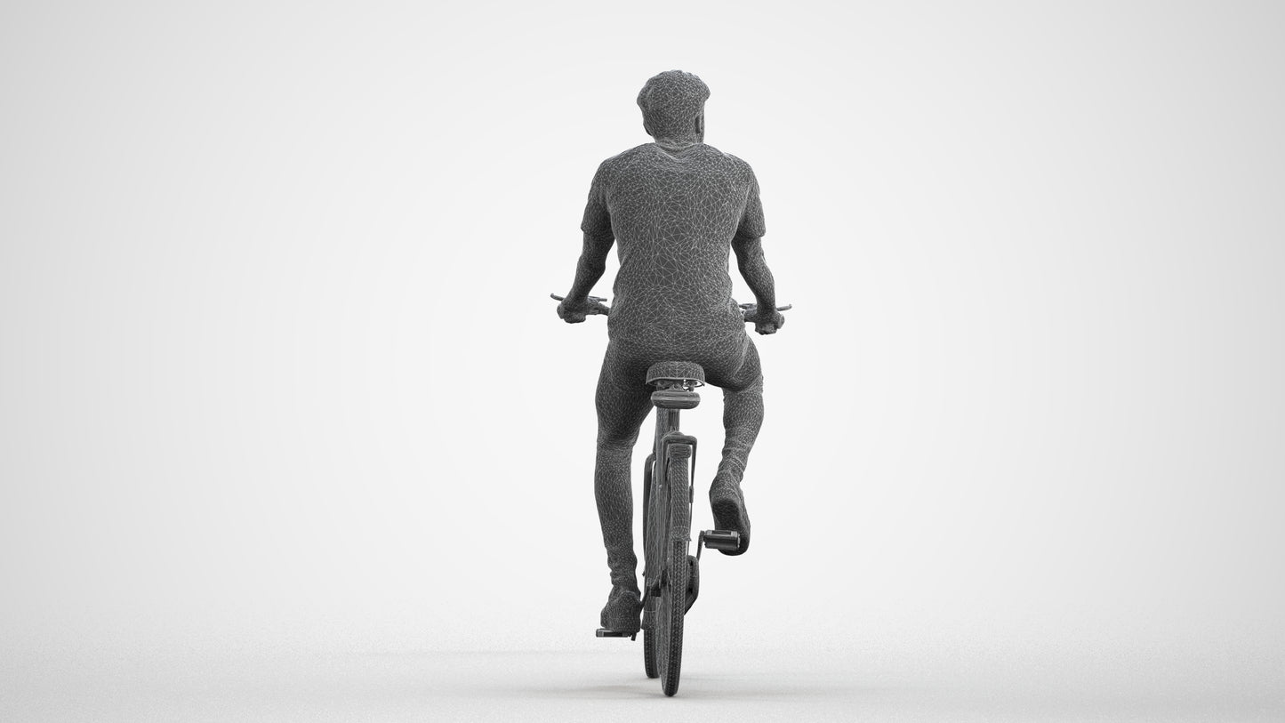realistic 3D people man casual cycling, render-ready for V-Ray and Corona, FBX OBJ, wireframe front view