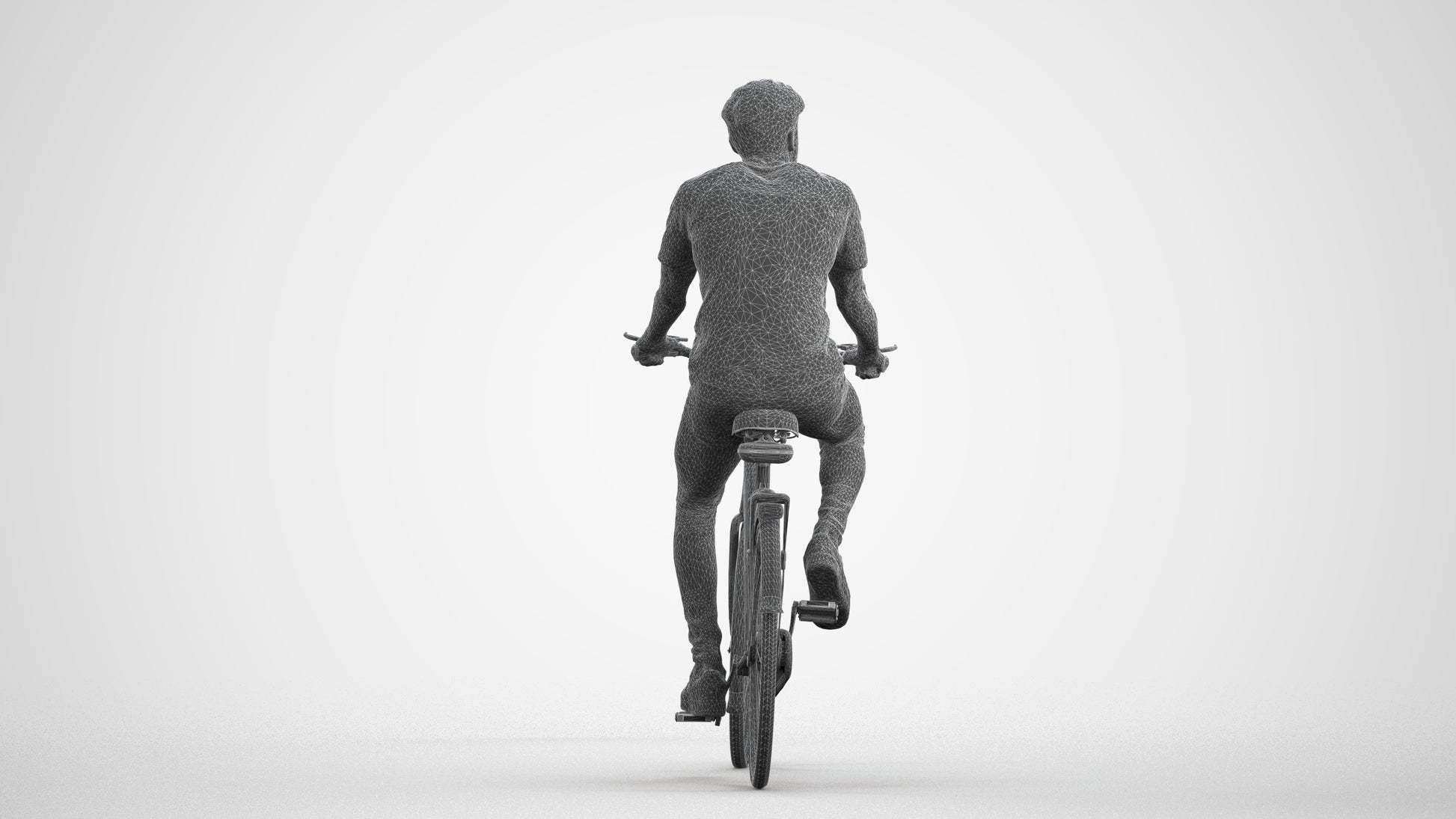 realistic 3D people man casual cycling, render-ready for V-Ray and Corona, FBX OBJ, wireframe front view